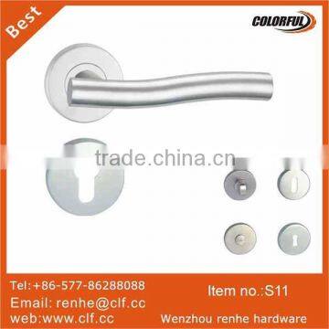 hollow stainless steel curve style door handle on round rose