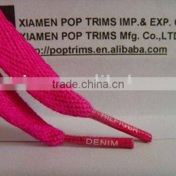 Flat shoelace with printed tips