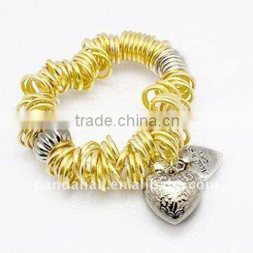 CCB Acrylic Bracelets, with Tibetan Style Pendants, Gold Color, Size: Bracelets: about 55mm inner diameter(BJEW-JB00255)