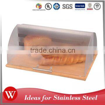 Eco-Friendly 0.4MM plastic bread box with Wooden Base