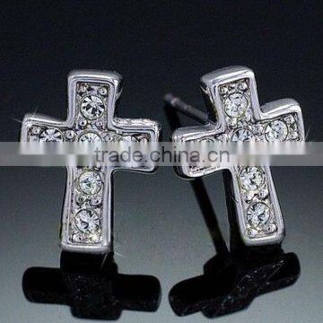 austrian crystal gold stud cross vintage earrings