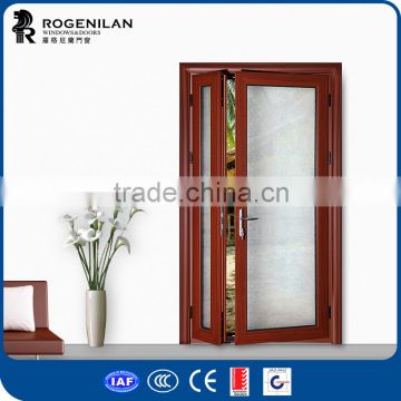 Rogenilan 45 series wood color front door design aluminum one and half door