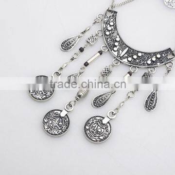 Hot Sale Classical Ethnic Style Statement Long Two Layers Necklace Pendant Earrings Brassiness Jewelry Set Supplier's Choice photo-3