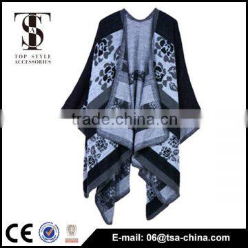 High quality fashionable black color classcal design lady winter shawl