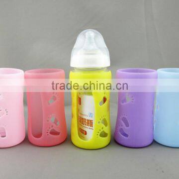 circle and star design sleeve 240ml wide neck Borosilicate glass baby bottle with silicone sleeve