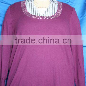 Long sleeve rhinestone neck design modern blouse