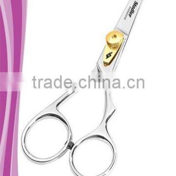 Side winder hair styling shear 5 inch removable finger rest adjustable gold tension dial mirror finish