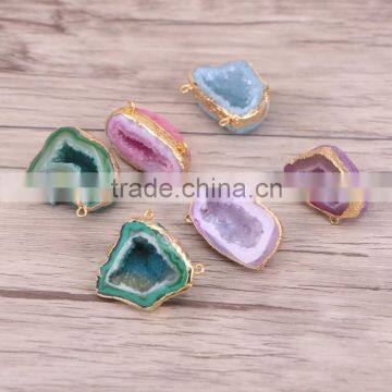 Gold Plated Natural Agate Geode Druzy Connector Beads with Double Bails Jewelry Mix Color Druzy Quartz Geode Jewelry