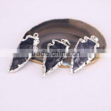 Arrowhead Pendant, Silver / Gold Plated Edged Blue Sand Gem Stone Druzy Pendant, For Jewelry Making