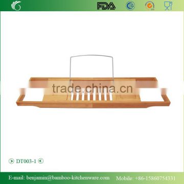 DT003/Bathtub Caddy Tray with Extending Sides - Bamboo Wood - Reading Rack Kindle/Book Holder - iPad / iPhone Holder