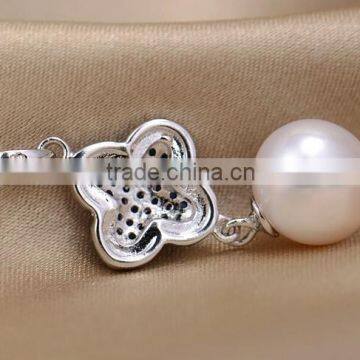 8.5-9mm AAA Sterling Silver Blue Flower Round Freshwater Small Pearl Pendant
