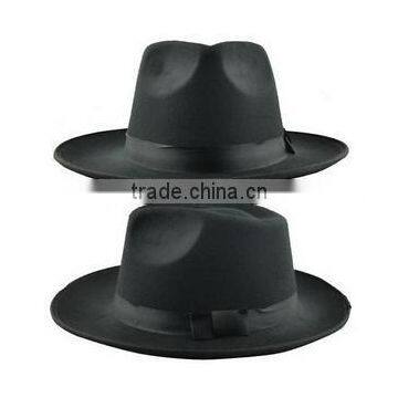 Men's Vintage Style Genuine Wool Felt Wide Brim Fedora Pork Pie Hat Cap Black