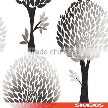 black and white tree leaves pvc wallpaper wallcovering S181305