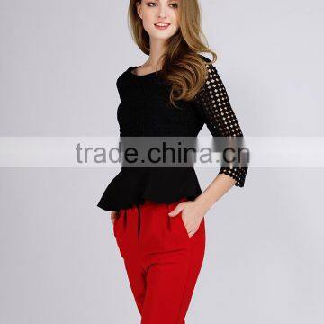 PRETTY STEPS 2016 sexy elegant women black long sleeve hollow out mesh blouse