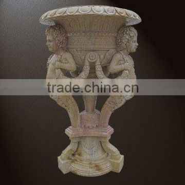 carving marble stone flowerpot