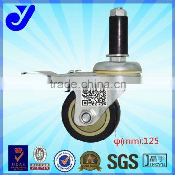 JY-505|5 inch rubber bearing caster with brake|PU rubber wheel caster|Ball bearing caster