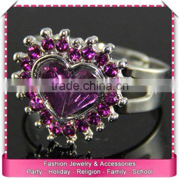 Expandable fake gemstone rings, hot sale purple heart shaped engagement rings