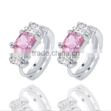 Alloy plating silver jewelry pink rhinestone hoop earrings summer fashion earring designs new model earrings