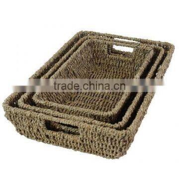 Wholesale Tapered Seagrass Storage Baskets Trays with Handles Home Office