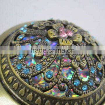 Retro Round Hollowing Metal Mirror With Diamonds/mirror photo-5