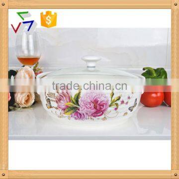 10" Porcelain Pot Suitable for Microwave Oven With Glass Lid