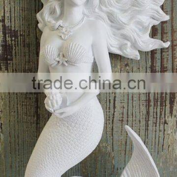 Indoor Decor Stone Carvings White Marble Mermaid Flowing Hair Statue for Hot Sale photo-4