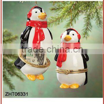 Hand painted Ceramic penguin design jewelry box Chrismas Decoration