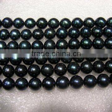 8-9mm black round freshwater pearl strand