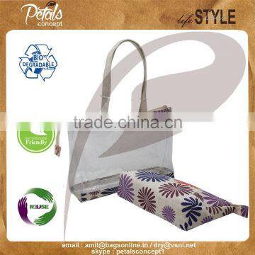 Customize Flora Print See Through Pvc Jute Tote Bag With Pouch photo-5