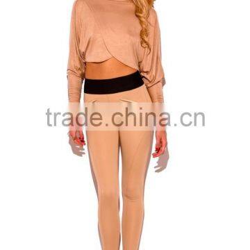 lady khaki beige banded high waisted skinny pants