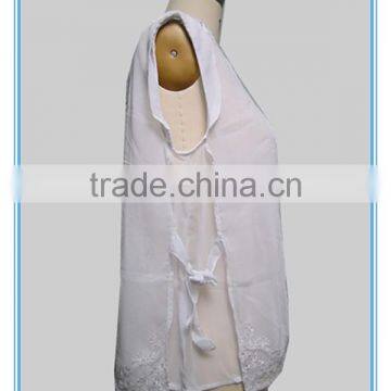 White Chiffon Embroidery Design Casual Blouse For Fat Woman Clothing photo-4