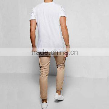 Popular Khaki Cargo Trousers Men Skinny Straight Leg Pants With Raw Edges Hem photo-3