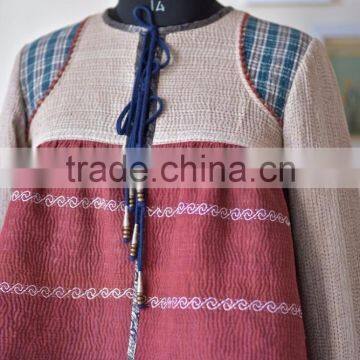 Vintage Kantha Kediyu Style Jacket in Beautiful Vintage Colors ~ Large photo-5