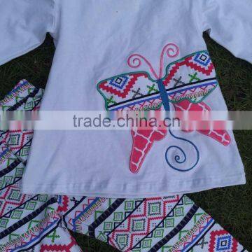 A Limited Edition Long Sleeves Butterfly Aztec Pant Outfit Hot Sell Girls Cute Kids Suit With Matching Necklace and Headband photo-4