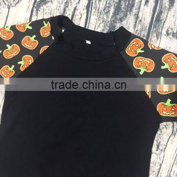 2017 Baby Girls Icing Halloween Pumpkin Raglan Ruffle Cotton Boutique Shirts Children Printed 3/4 Sleeve Raglan Tshirts photo-4