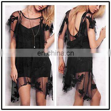 Lace fabric SeeThrough style Ballroom Dress women blackTulle backless sexy mini party dress