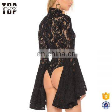 Oem Product One Piece Bodysuit Women Cotton Mesh Trim Lace Bodysuit Tops photo-3