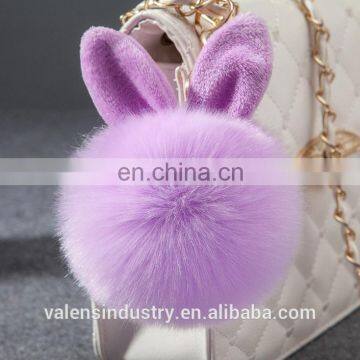 Factory Price Fashion Plush Faux Fur Pom Pom Rabbit Shape Keychain Girl's Bag Accessories Car Pendant