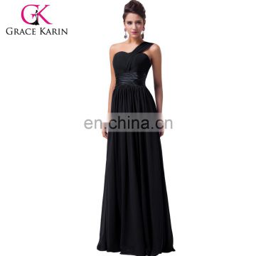 Grace Karin Prom Dresses 2016 Party Long Evening Gowns One Shoulder Graduation Maxi Black Evening Dress CL6022-2