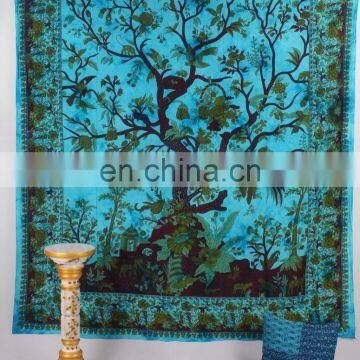 Indian Cotton Green Tree Of Life Mandala Wall Hanging Tapestry Ethnic Decorative Beach Textile Throw Bedspread Bed Decor Sheet