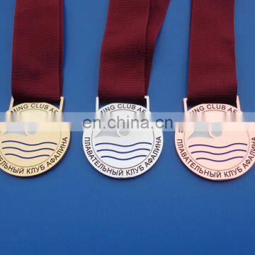 Gold, Silver, Copper Finish Russian Swimming Club Afalina Ribbon Medal