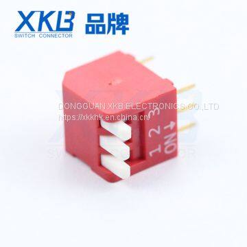 Side-inserted 3-digit DIP switch with 2.54mm pitch red blue and black colors pin number 2-6