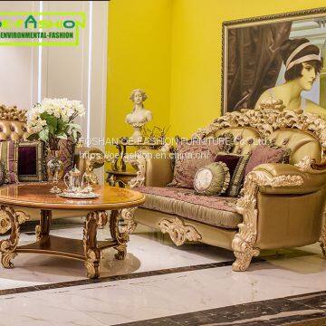 OE-FASHION 3 Seater Golden Wooden Genuine Leather Recliner Chesterfield Sofa photo-4