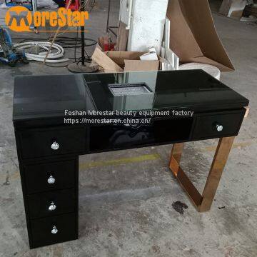 Современный роскошный маникюрный стол из черного стекла, долговечный для ногтевой студии в салоне красоты photo-2