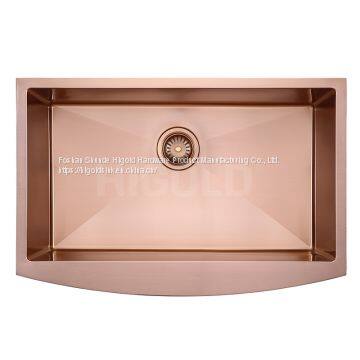 957023 HIGOLD PVD Rose Gold Nano SUS 304 Stainless Steel Handmade Sink Apron Sink Farmhouse Sink 1.2mm