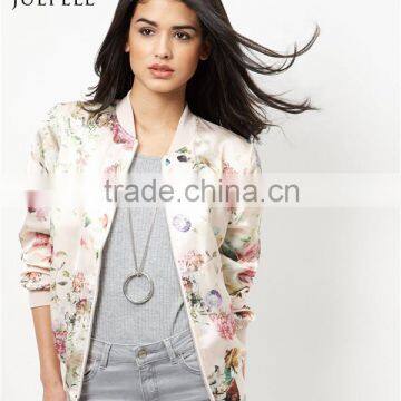 Black Floral Print Women Bomber Jacket