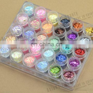 30 colors/box mix color glitter tiny hexagonal flake powder acrylic tip decoration