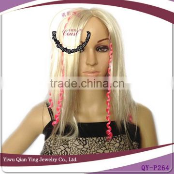 cheap long straight wholesale blond wig with pink highlight