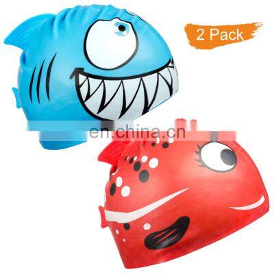 Swimming Caps Silicone Waterproof Ear Protect Children Boys Girls Swim Pool Hats Kids Cartoon Fish Set