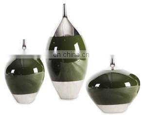 High Temperature Deep Green Mirror Reflections Glossy Glazed Porcelain Vase photo-5